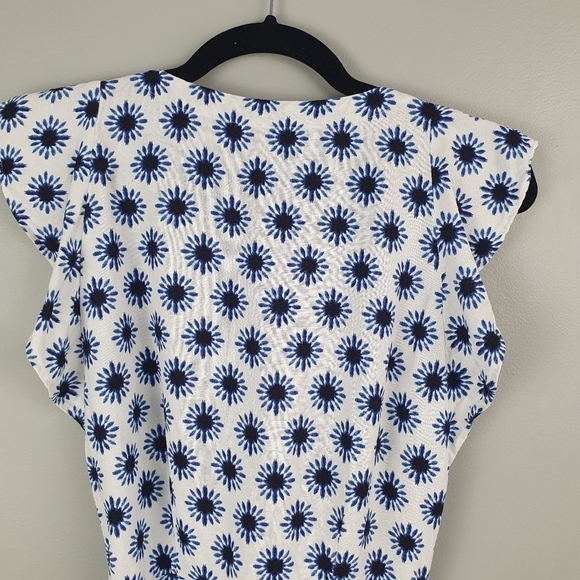 LOFT Flutter Romper Linen Mix Blue/White‎ Women's Size 0 - Picture 12 of 14